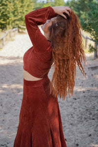 Marleen Rock sienna – Elegant Cord Skirt | Elastic Waistband & Godets | Sustainable — Ansicht 4
