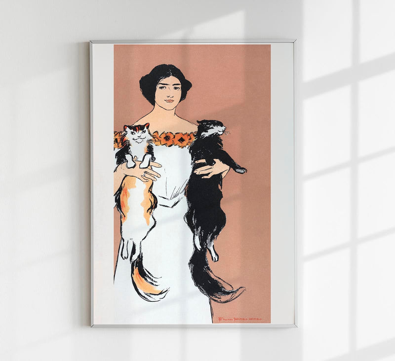 Woman holding cats by Edward Penfield – Vintage Kunstdruck — Patroa Studio