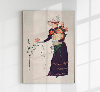 Woman picking up flowers – Vintage Poster von Edward Penfield