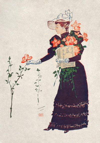 Woman picking up flowers – Vintage Poster von Edward Penfield
