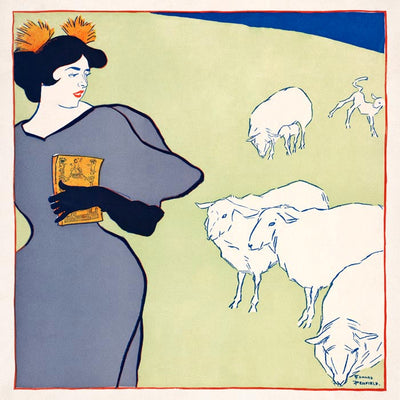 Woman and Sheep by Edward Penfield – Vintage Art Print