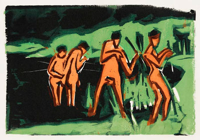 Bathers Throwing Reeds by Ernst Kirchner – Fine Art Print on Canvas