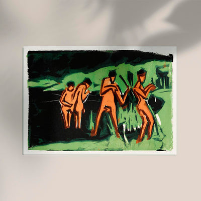 Bathers Throwing Reeds by Ernst Kirchner – Fine Art Print on Canvas