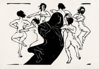 Nudes Dancing Around a Shadow – Ernst Kirchner Expressionist Woodcut Black and White — Ansicht 3