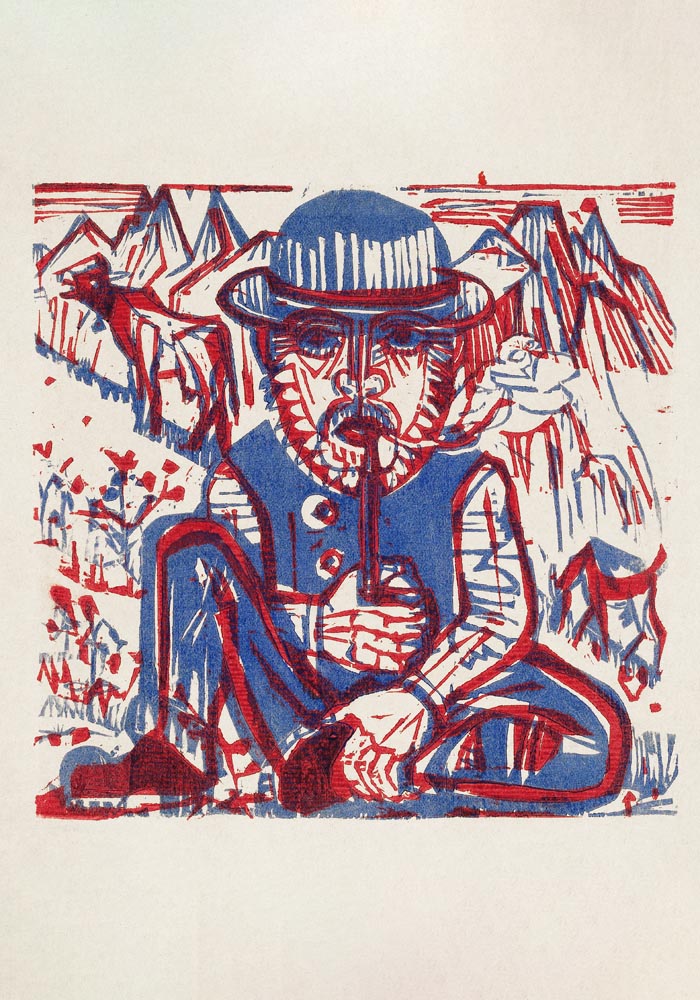 Smoking Peasant by Ernst Kirchner – Expressionismus Kunstdruck — Ansicht 3