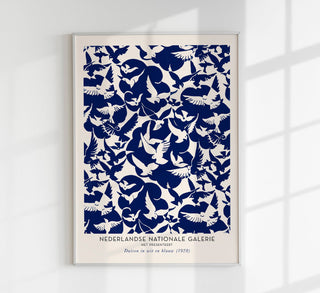 Doves in White and Blue – Art Exhibition Poster | Fine Art Print | Friedvolle Grafik