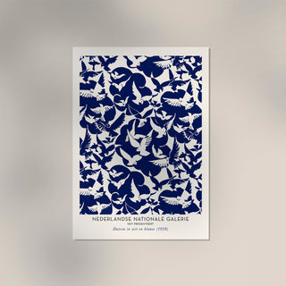 Doves in White and Blue – Art Exhibition Poster | Fine Art Print | Friedvolle Grafik
