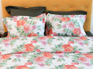 English Rose Bettwäsche-Set – 100 % mercerisierte Baumwolle, Aquarell-Rosen-Design beidseitig
