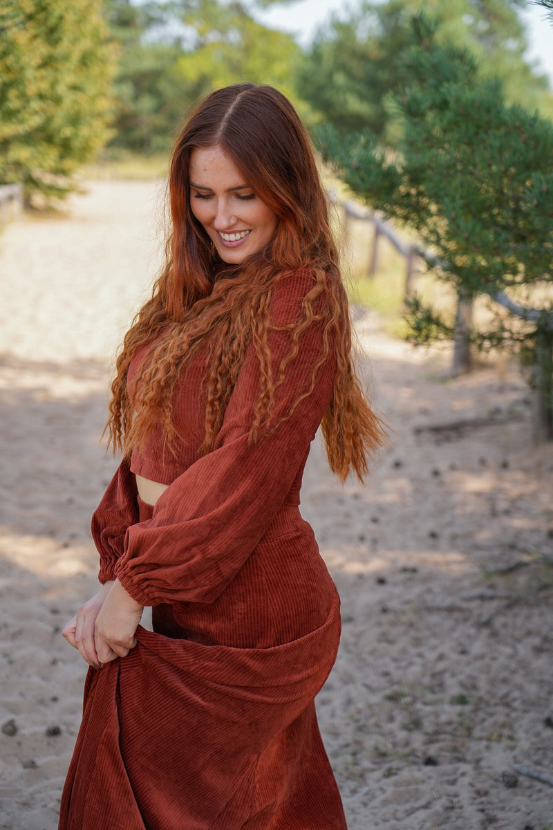 Marleen Crop Pullover sienna – Cord knit jumper with balloon sleeves — Ansicht 9