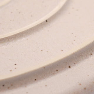 Detail von Steingut Teller in Beige.