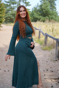Lya long skirt bottle green – Flowing cut, elastic waistband, side slit — Ansicht 5