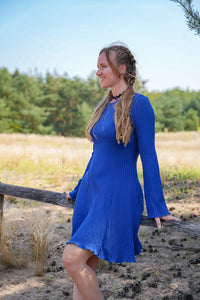 Lya Dress cobalt blue – Ribbed Long Sleeve Women's Dress — Ansicht 2