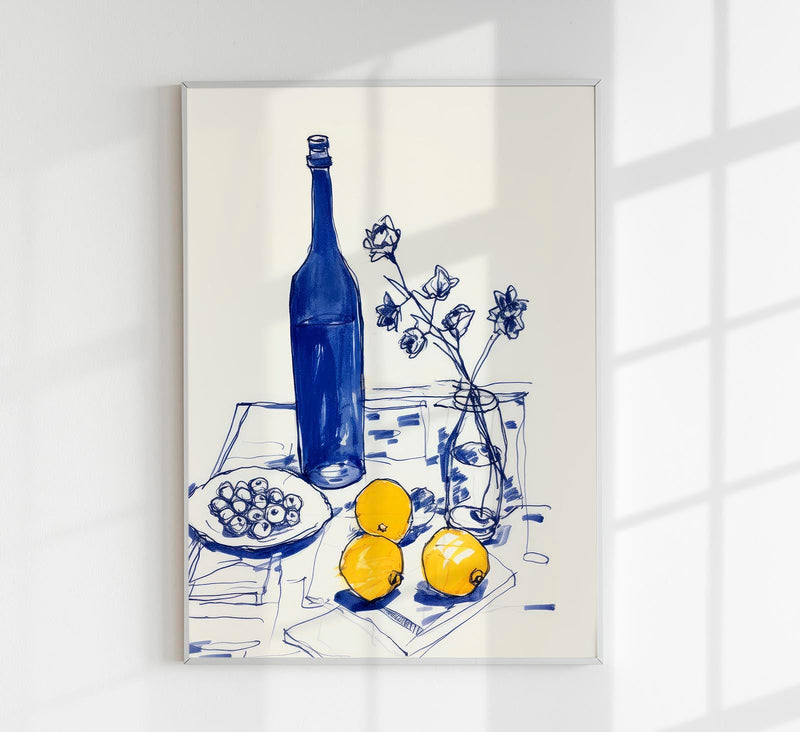 Lemons and a Blue Bottle Art Print – Berlin Art Print — Patroa Studio