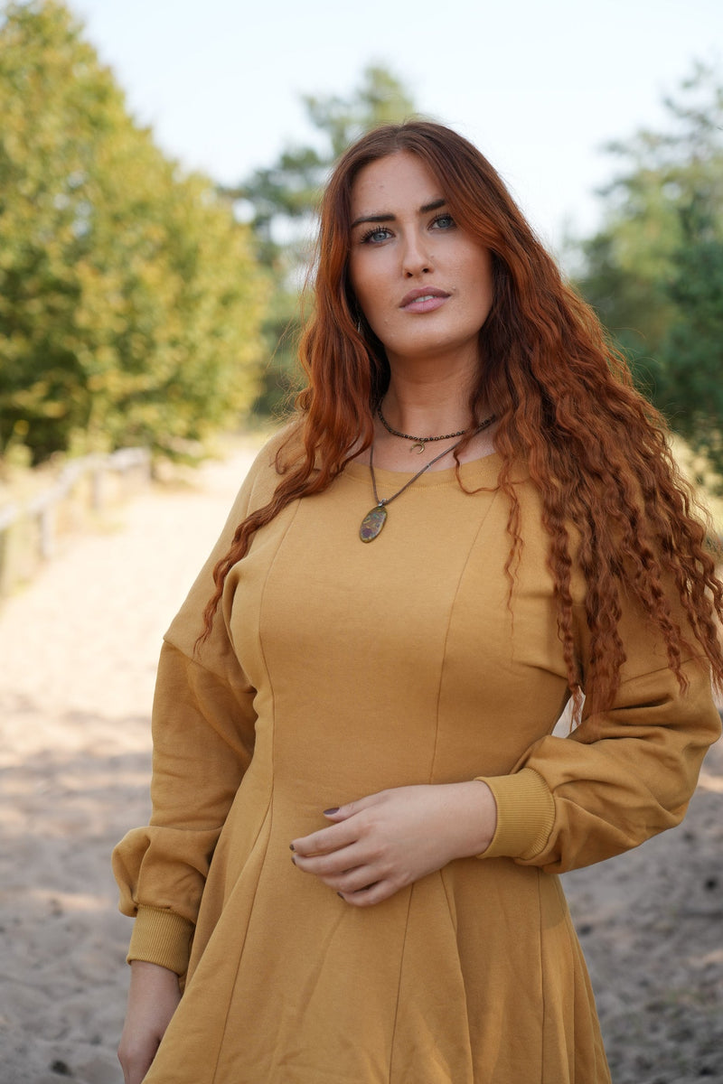 KAYLA Kleid curry – Strickleid tailliert mit Rüschensaum — Ansicht 5