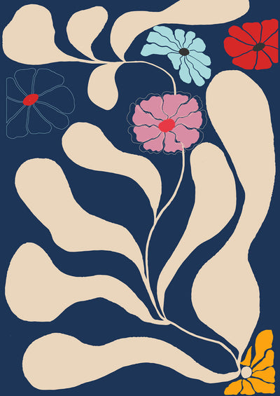 Funky Drops and Flowers Poster – Flower Motif Art Print