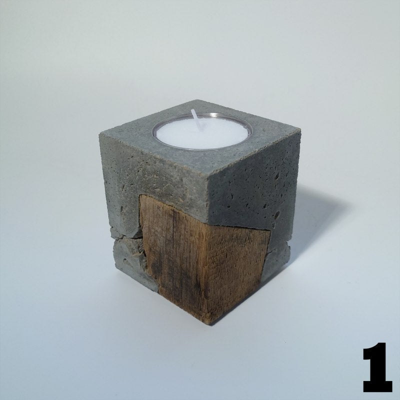 Fakö Teelichthalter Beton Holz Edelstahl – modernes Design — Ansicht 4