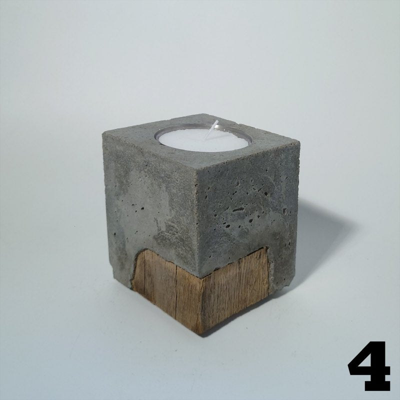 Fakö Teelichthalter Beton Holz Edelstahl – modernes Design — Ansicht 7