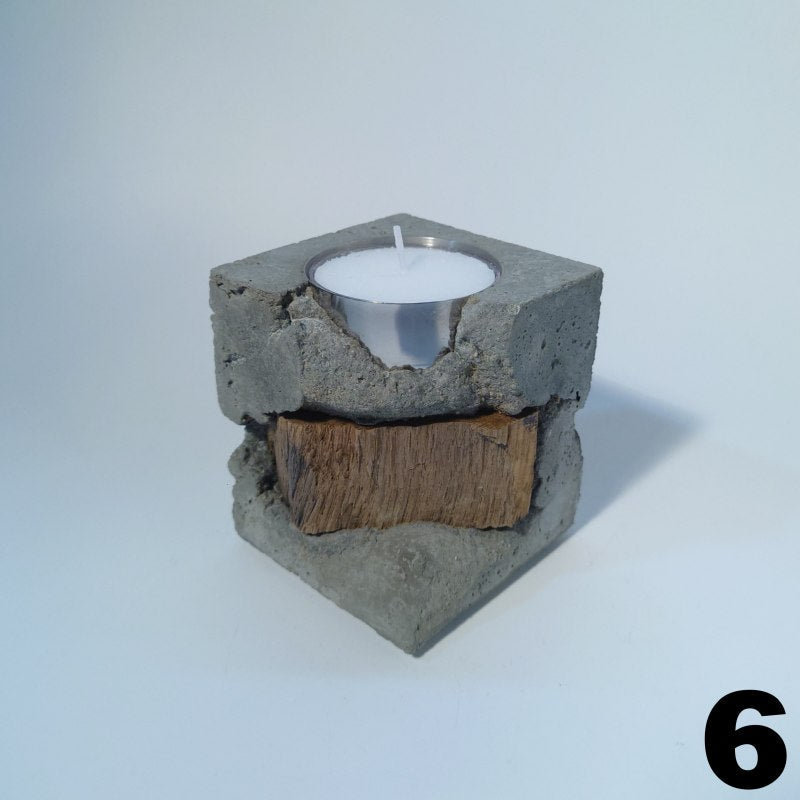 Fakö Teelichthalter Beton Holz Edelstahl – modernes Design — Ansicht 8