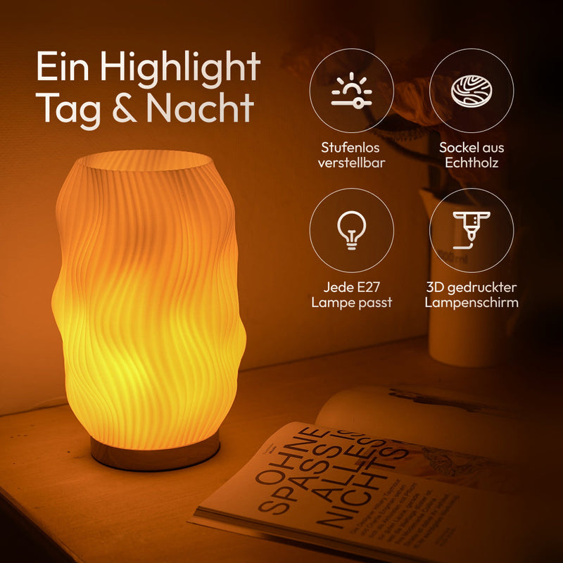 Flow 3D-Printed Table Lamp made from Recycled Bioplastic with Oak Base — Ansicht 8
