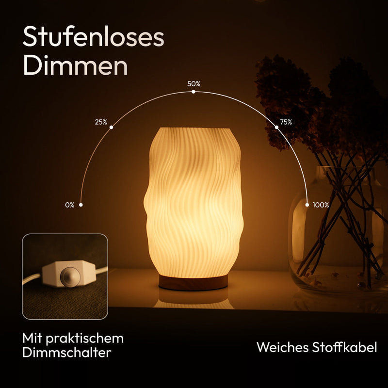 Flow 3D-Printed Table Lamp made from Recycled Bioplastic with Oak Base — Ansicht 3