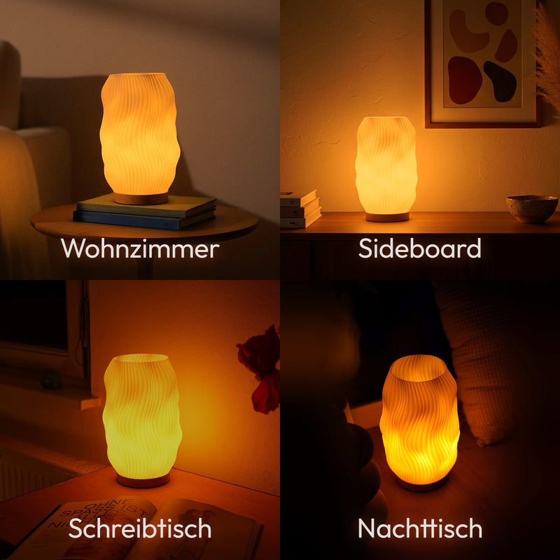 Flow 3D-Printed Table Lamp made from Recycled Bioplastic with Oak Base — Ansicht 6