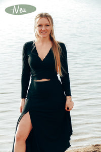 FARRAH Midiskirt black – High Waist Ruffle Hem Slit — Ansicht 8