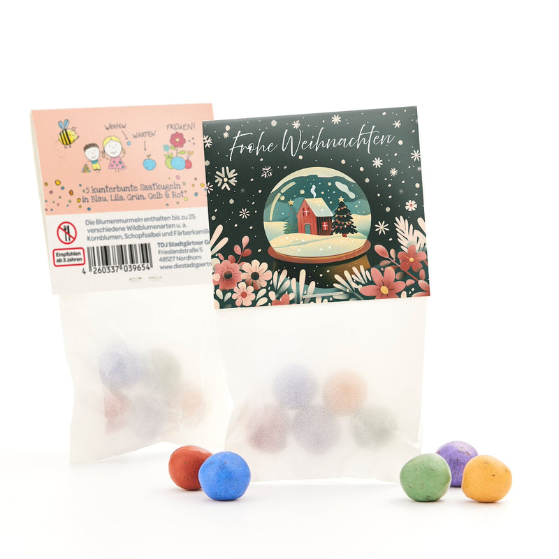 10x5 Flower Marbles in "Snow Globe" Bag – Handmade Germany — Ansicht 4