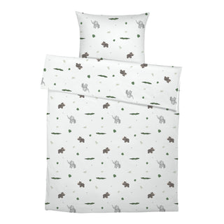 Leslis "Little Safari" Kinderbettwäsche – Musselin/Satin | OEKO‑TEX 100 | Elefant & Nashorn