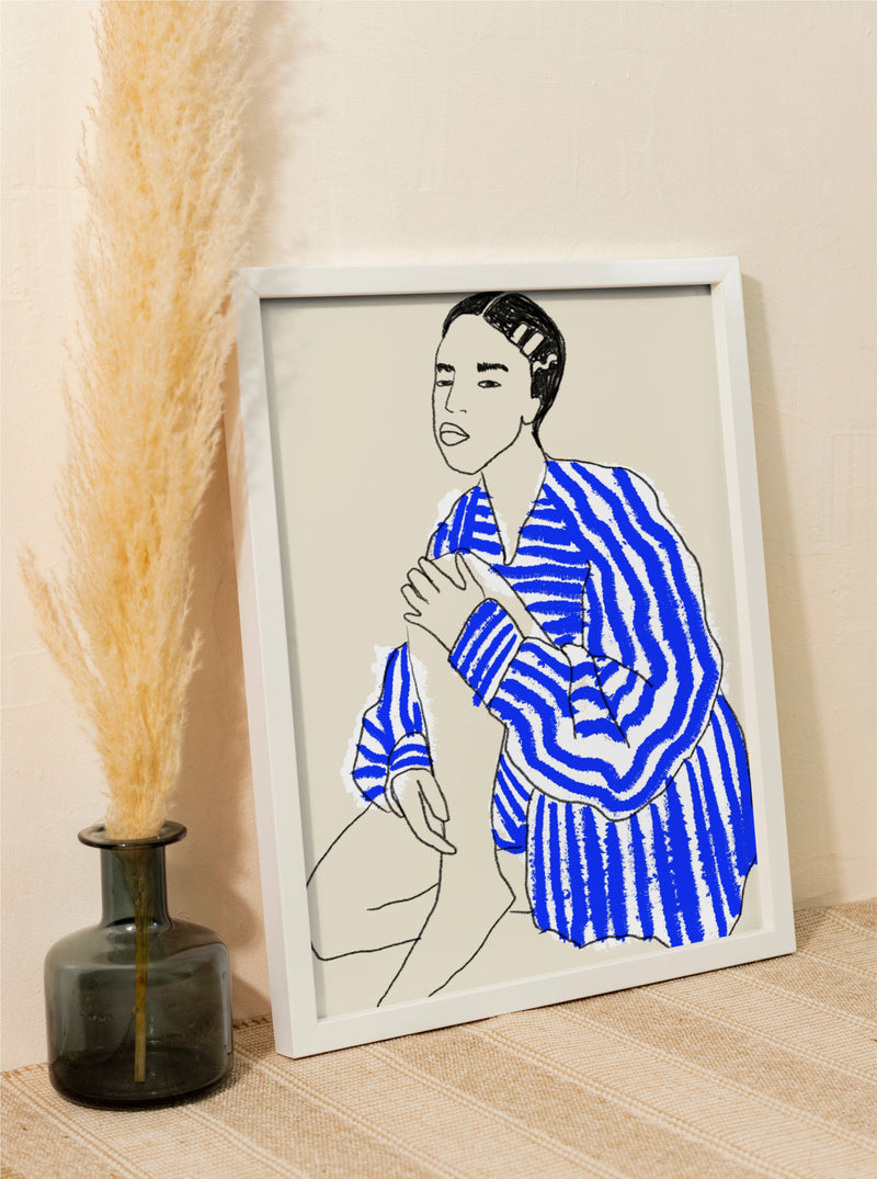 Sale: Blue Striped Shirt A3 Size Fine Art Print – Hand-Printed Berlin — Patroa Studio