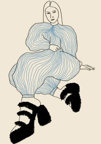 Chilled Girl with Striped Jumpsuit Art Print – Graphic Fine Art Wall Art