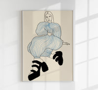 Chilled Girl with Striped Jumpsuit Art Print – Graphic Fine Art Wall Art — Ansicht 1