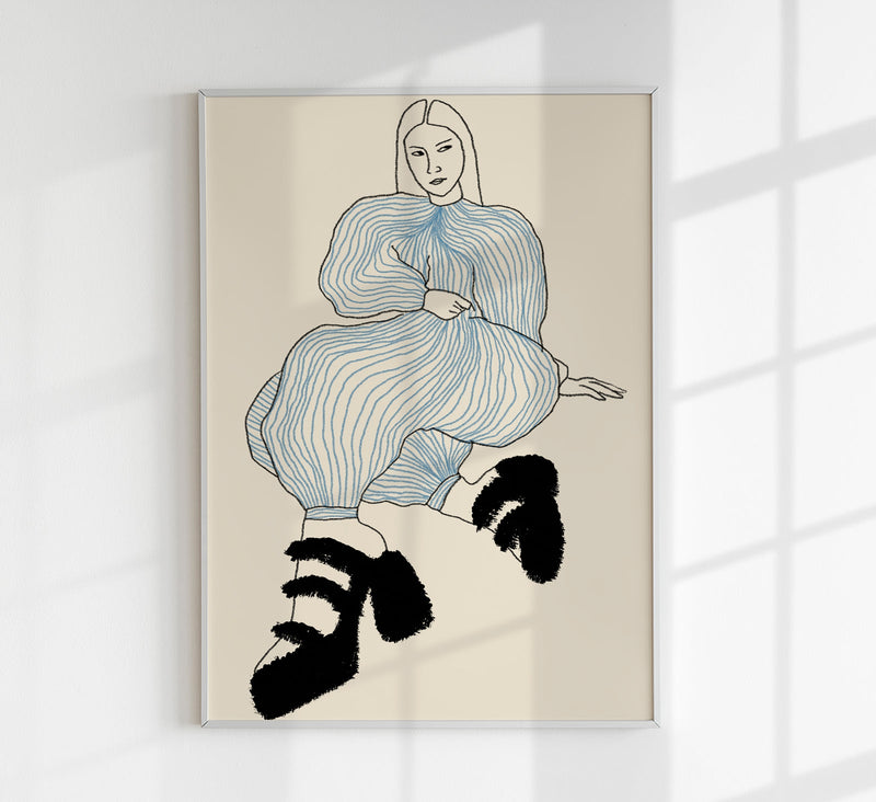 Chilled Girl with Striped Jumpsuit Art Print – Graphic Fine Art Wall Art — Patroa Studio