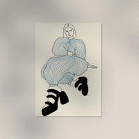 Chilled Girl with Striped Jumpsuit Art Print – Graphic Fine Art Wall Art — Ansicht 3