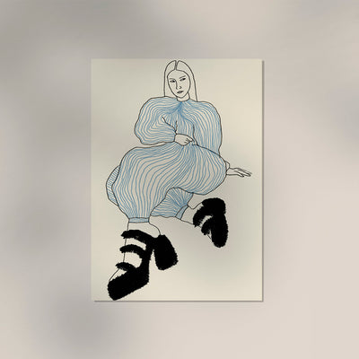 Chilled Girl with Striped Jumpsuit Art Print – Graphic Fine Art Wall Art