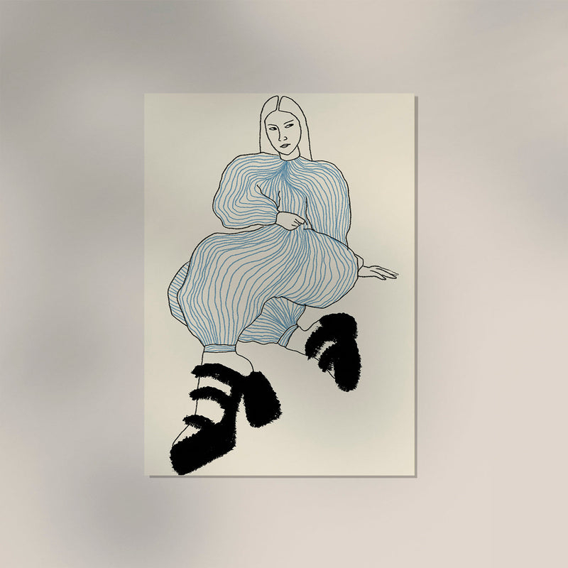 Chilled Girl with Striped Jumpsuit Art Print – Graphic Fine Art Wall Art — Ansicht 3