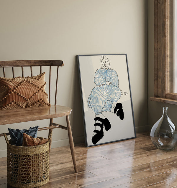 Chilled Girl with Striped Jumpsuit Art Print – Graphic Fine Art Wall Art