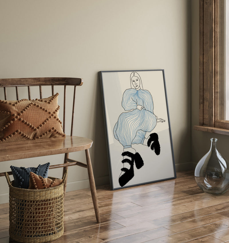 Chilled Girl with Striped Jumpsuit Art Print – Graphic Fine Art Wall Art — Ansicht 2