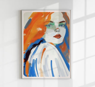 Girl in Blue and Orange Art Print – Art Print by Patroa Studio