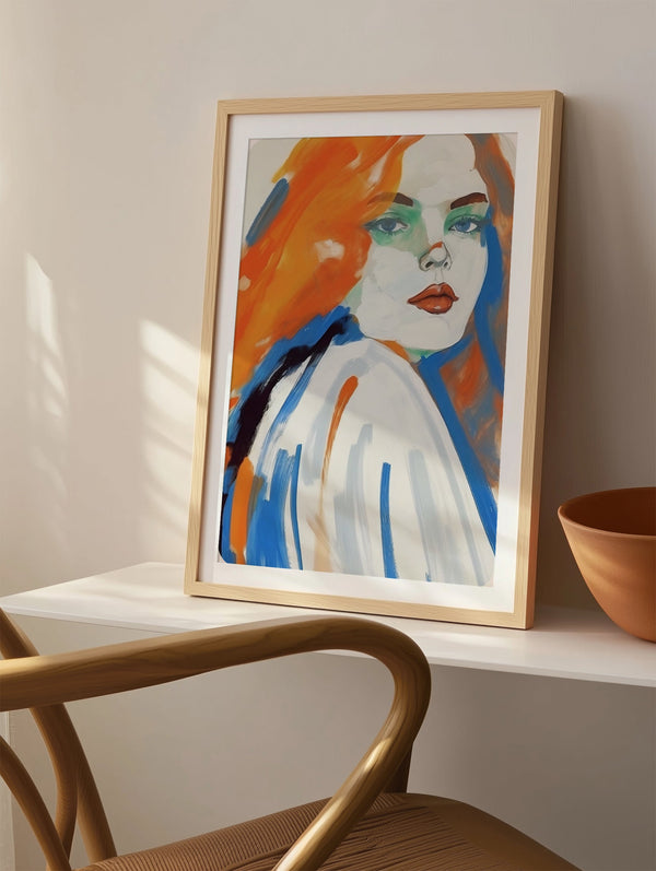 Girl in Blue and Orange Art Print – Art Print by Patroa Studio