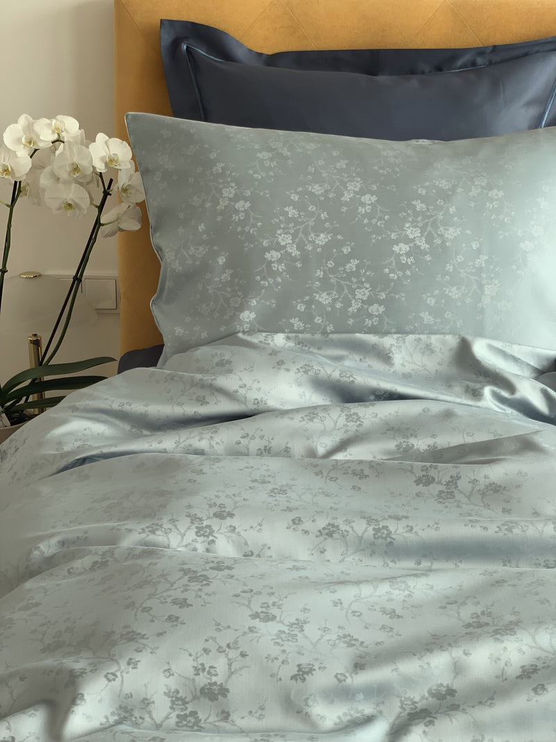 Damast go-green Bettwäsche Set Geisha Blue – 50% Baumwolle 50% Lyocell, bügelleicht — Ansicht 1