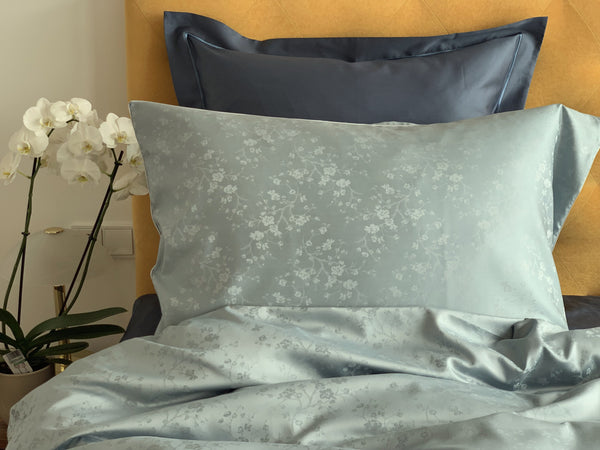 Damast go-green Bettwäsche Set Geisha Blue – 50% Baumwolle 50% Lyocell, bügelleicht