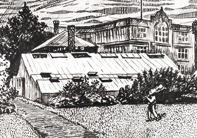 Figure and Buildings Drawing by Henry Lyman – Kunstdruck Poster