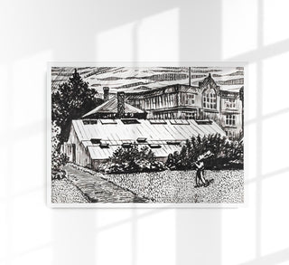 Figure and Buildings Drawing by Henry Lyman – Art Print Poster