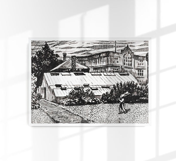 Figure and Buildings Drawing by Henry Lyman – Kunstdruck Poster