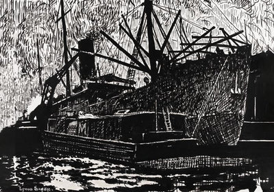 Liner and Tug – Kunstdruck Schwarz-Weiß Motiv
