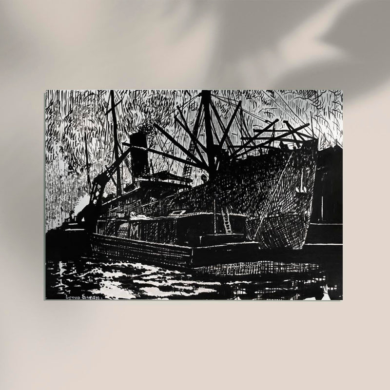 Liner and Tug – Kunstdruck Schwarz-Weiß Motiv — Ansicht 2