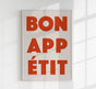 Bon Appétit Red Art Print – Typografie Wandbild in Signalrot