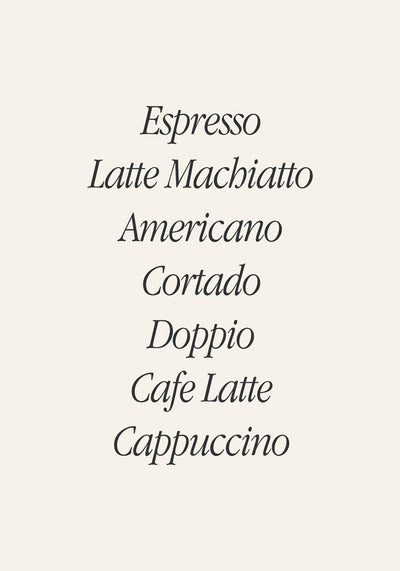 The Coffee List Art Poster – Typografie Kunstdruck