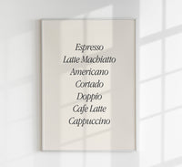 The Coffee List Art Poster – Typografie Kunstdruck — Ansicht 1