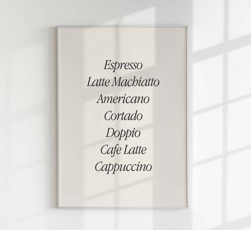 The Coffee List Art Poster – Typografie Kunstdruck — Patroa Studio
